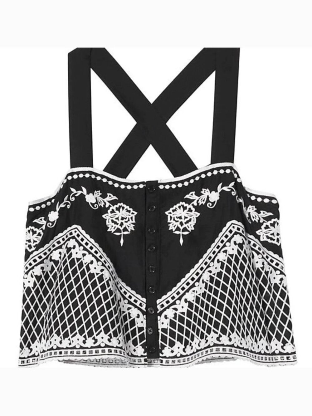 INTERMIX Eliana Embroidered Black White Swing Crop Top XS/S P